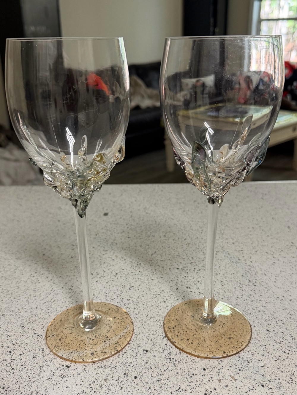 Ion Tamaian Art Crystal Wine Glass Hand-Blown 10.25 Stemware Romania Lot Of 2
